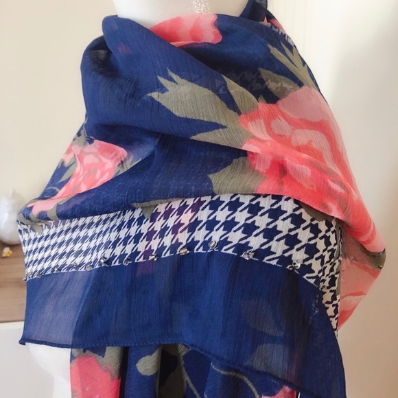 Brand New INC Houndstooth Floral Square Scarf - Picture 3 of 5